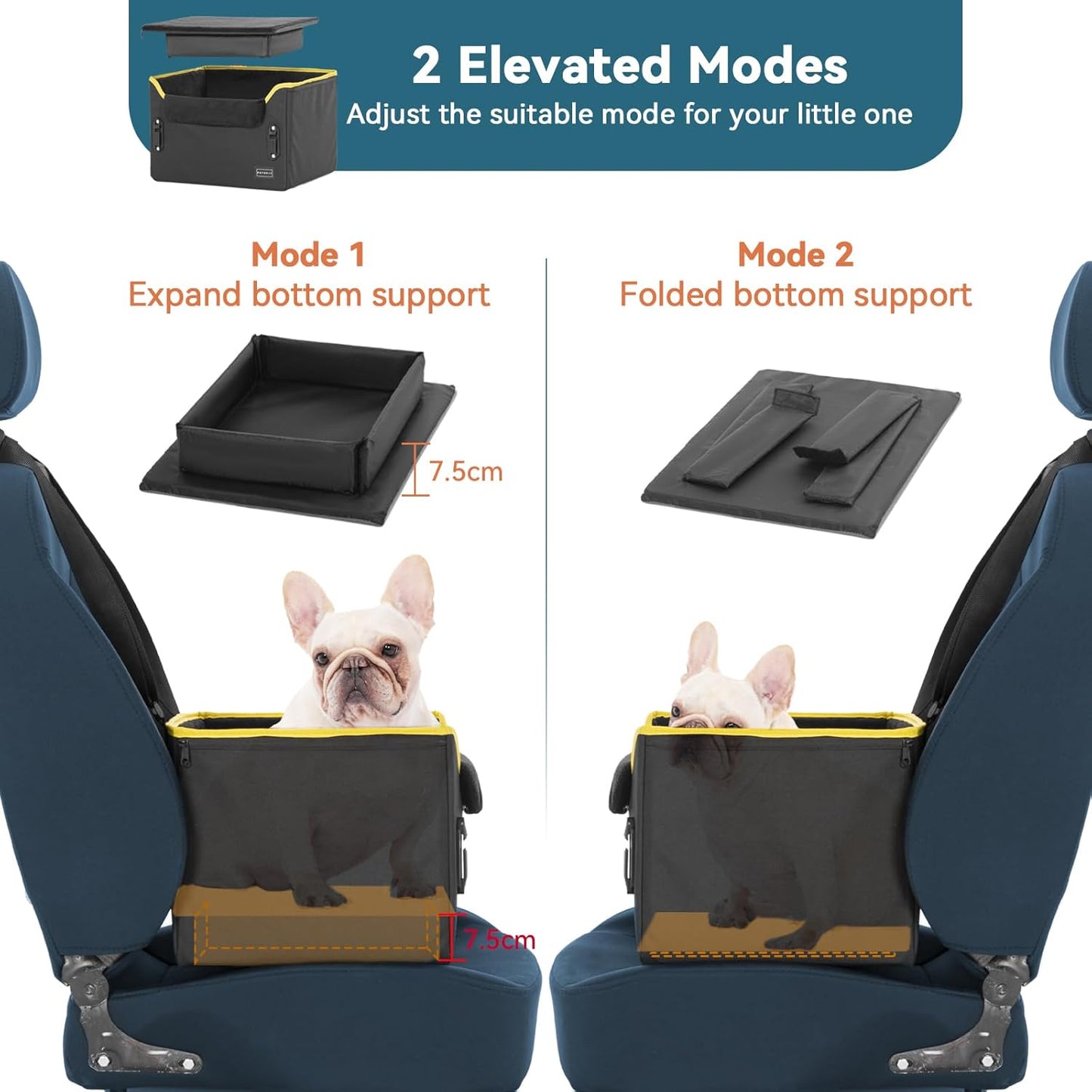 Petsfit Hunde Autositz für kleine Hunde, Hundesitz Auto Rückbank, Extra sicherer Stabiler Hundeautositz Hundesitz mit Sicherheitsgurt-Halteclip und Plüschkissen für kleine Hunde bis zu 6kg, Schwarz
