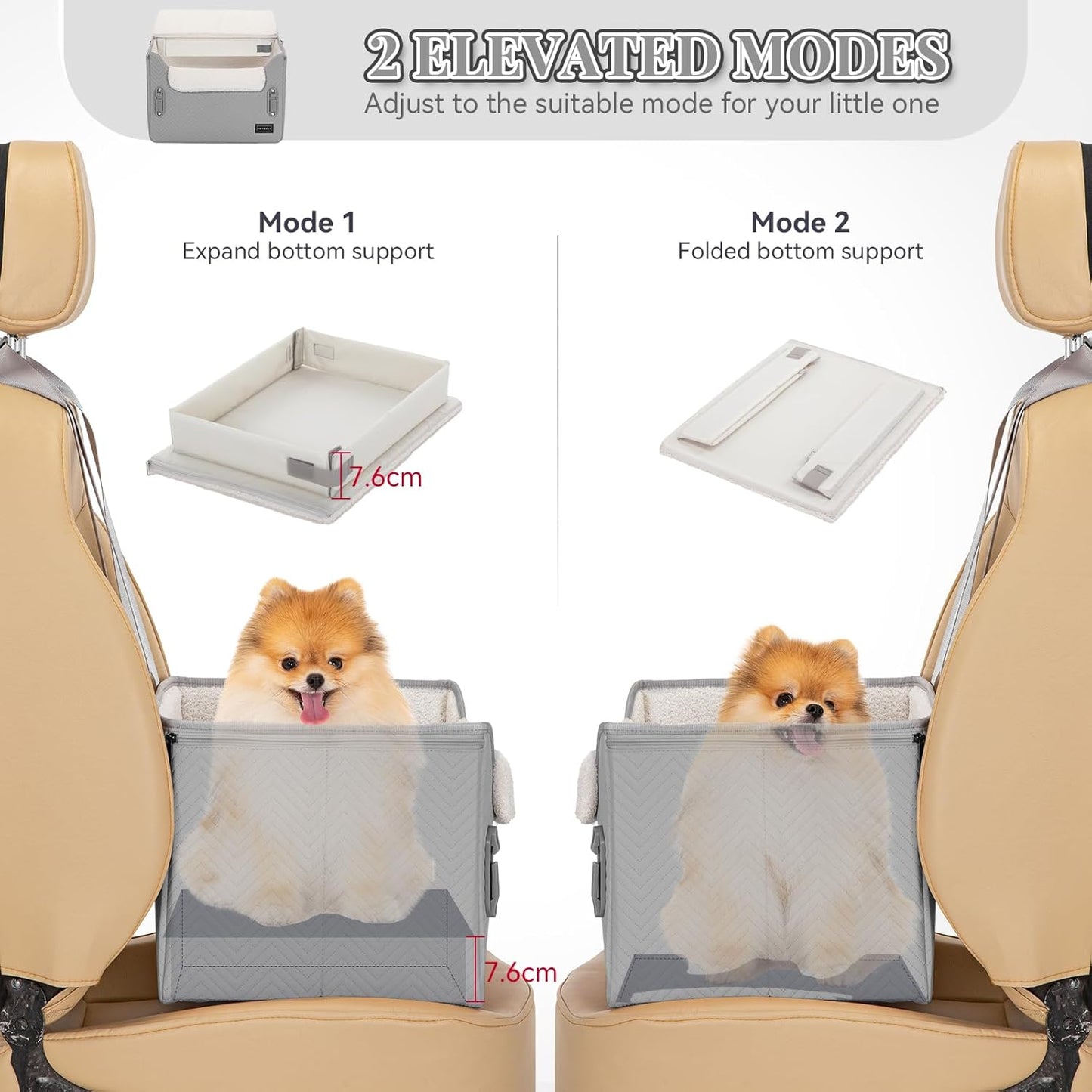 Petsfit Hunde Autositz für kleine Hunde, Hundeautositz Hundesitz Auto Rückbank Beifahrersitz sicherer Stabiler mit Sicherheitsgurt-Halteclip und Plüschkissen für kleine Hunde bis zu 8kg,Leder, Grau