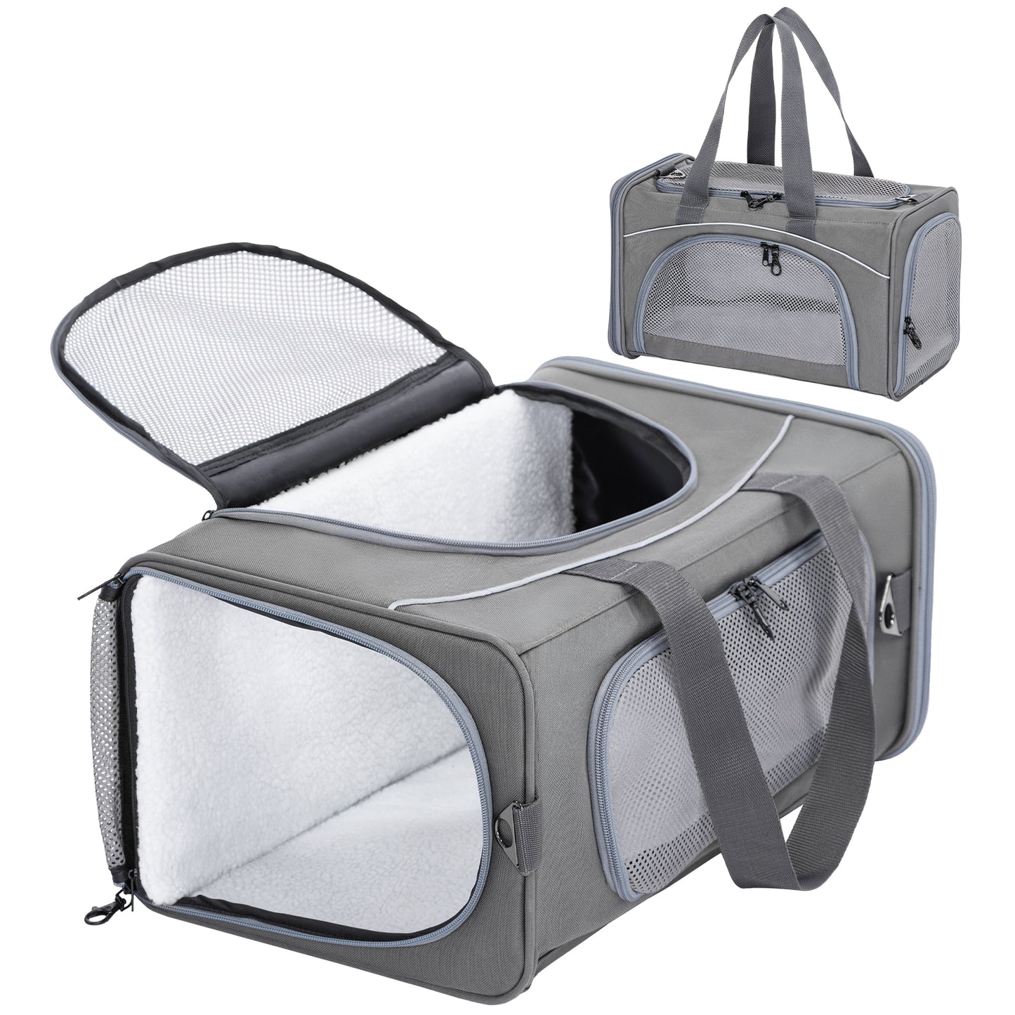 Petsfit Transporttasche Katze & Hundetasche Flugzeug | Flugtasche für Hunde & Transportbox Katze | Flugtaugliche Haustiertasche | Sicherer Transport in Auto, Flugzeug und Bahn, M/Grau