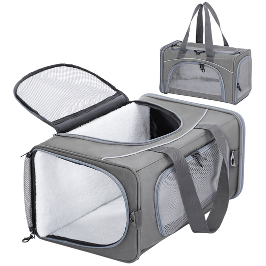 Petsfit Transporttasche Katze & Hundetasche Flugzeug | Flugtasche für Hunde & Transportbox Katze | Flugtaugliche Haustiertasche | Sicherer Transport in Auto, Flugzeug und Bahn, M/Grau