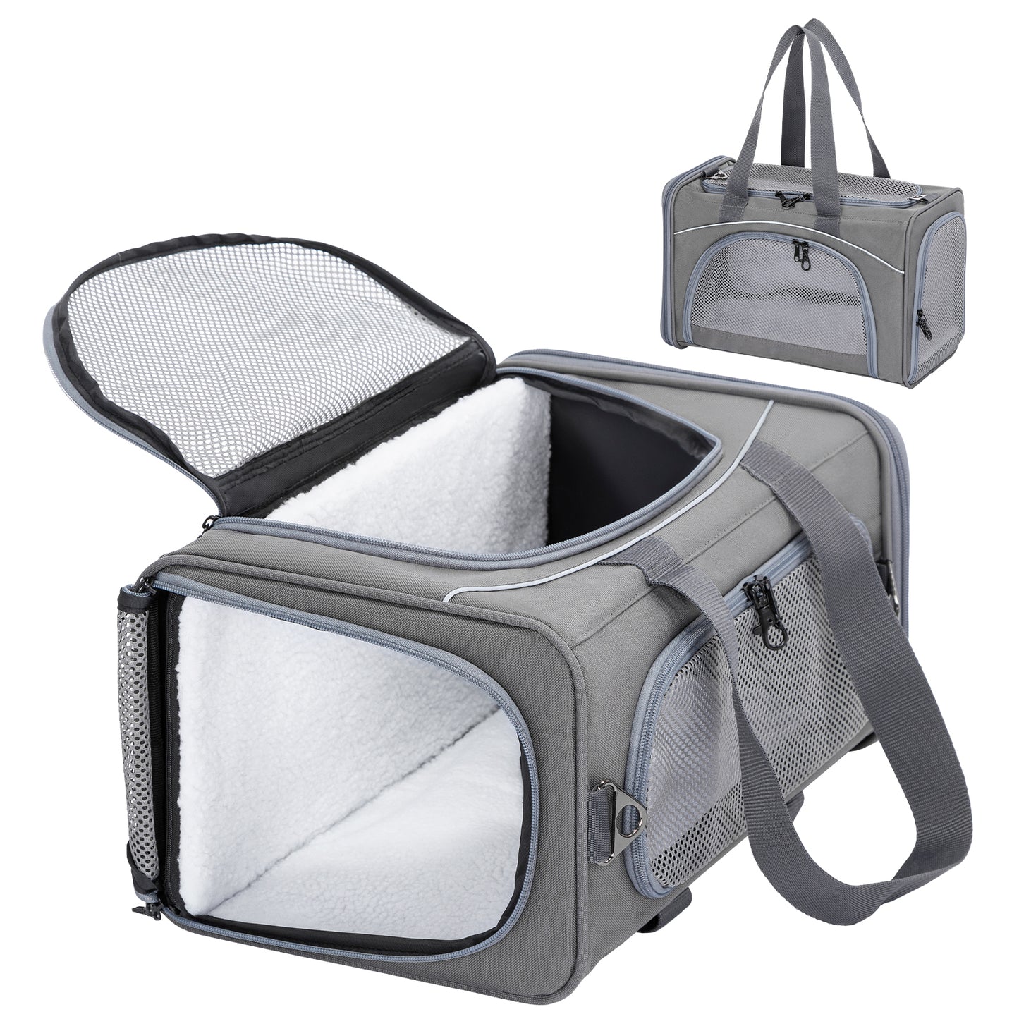 Petsfit Transporttasche Katze & Hundetasche Flugzeug | Flugtasche für Hunde & Transportbox Katze | Flugtaugliche Haustiertasche | Sicherer Transport in Auto, Flugzeug und Bahn, S/Grau