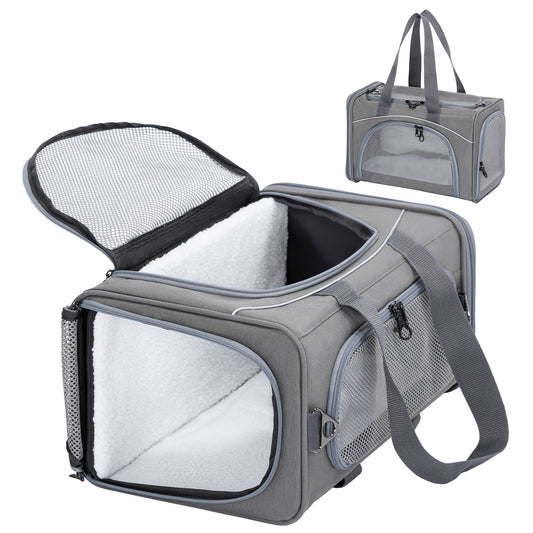 Petsfit Transporttasche Katze & Hundetasche Flugzeug | Flugtasche für Hunde & Transportbox Katze | Flugtaugliche Haustiertasche | Sicherer Transport in Auto, Flugzeug und Bahn, S/Grau