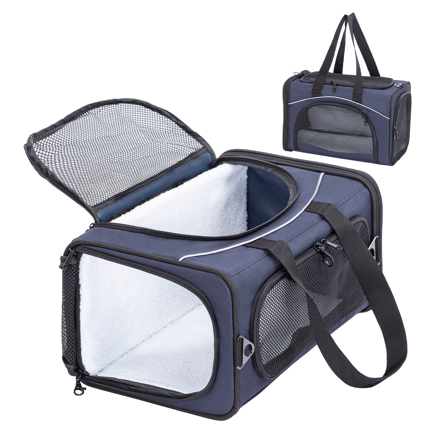 Petsfit Transporttasche Katze & Hundetasche Flugzeug | Flugtasche für Hunde & Transportbox Katze | Flugtaugliche Haustiertasche | Sicherer Transport in Auto, Flugzeug und Bahn, S/Blau