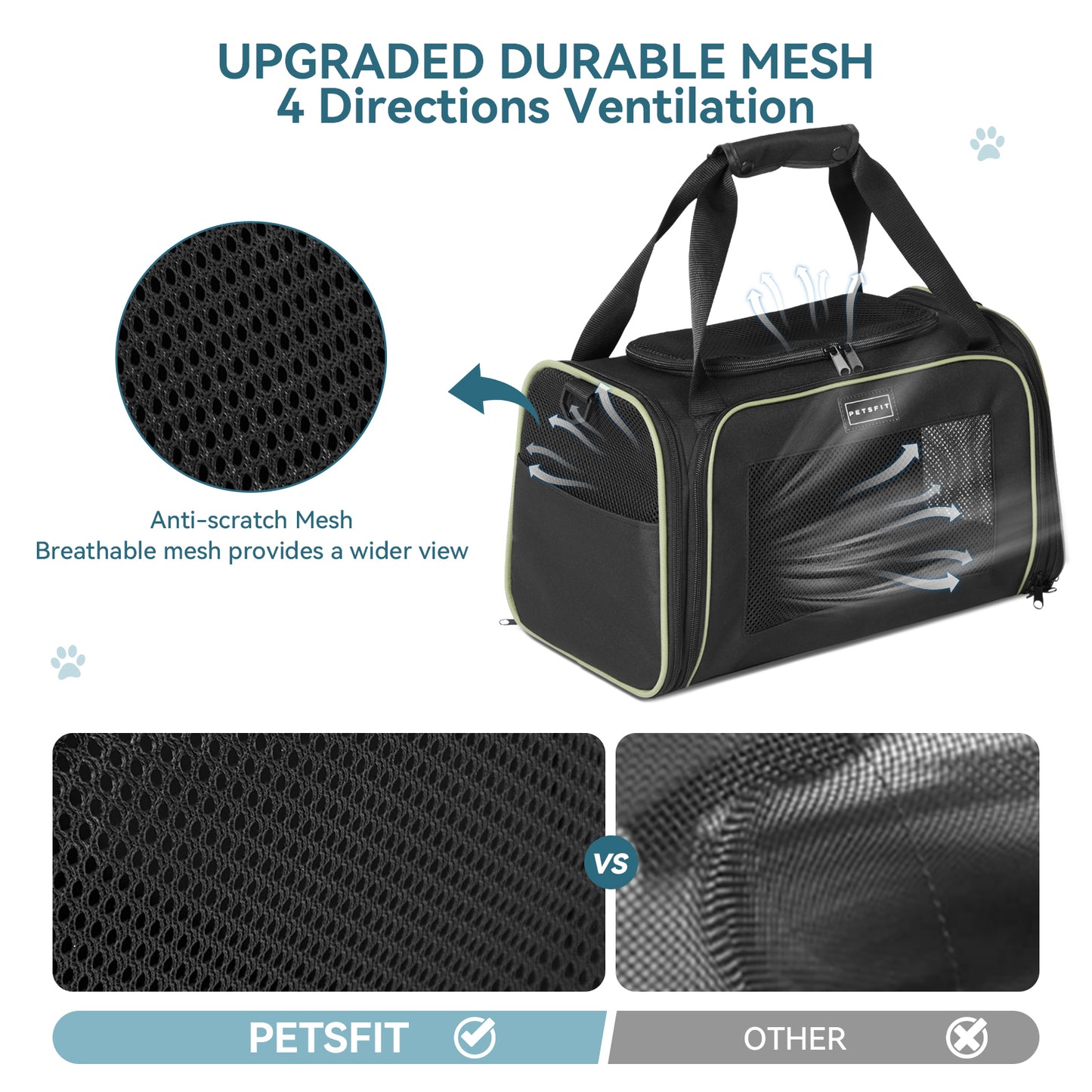 Petsfit Transportbox Katze kleine Hunde leicht Hundetasche Flugzeug für kleine Hunde Katzen Transporttasche Hundetragetasche,Tragetasche Hund Flugtasche mit Schutzgurt & erweiterbare Matte, S/Schwarz