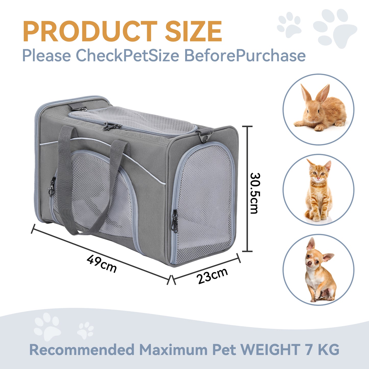 Petsfit Transporttasche Katze & Hundetasche Flugzeug | Flugtasche für Hunde & Transportbox Katze | Flugtaugliche Haustiertasche | Sicherer Transport in Auto, Flugzeug und Bahn, M/Grau