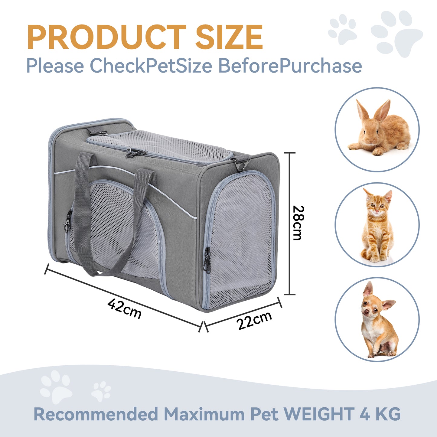 Petsfit Transporttasche Katze & Hundetasche Flugzeug | Flugtasche für Hunde & Transportbox Katze | Flugtaugliche Haustiertasche | Sicherer Transport in Auto, Flugzeug und Bahn, S/Grau