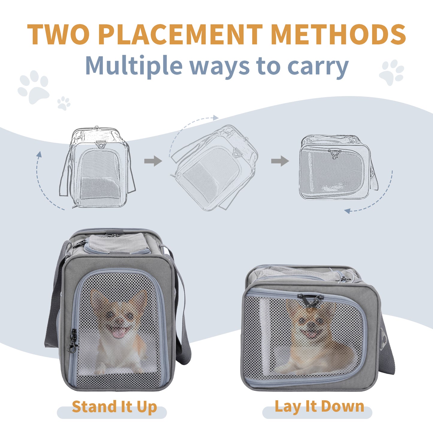 Petsfit Transporttasche Katze & Hundetasche Flugzeug | Flugtasche für Hunde & Transportbox Katze | Flugtaugliche Haustiertasche | Sicherer Transport in Auto, Flugzeug und Bahn, M/Grau