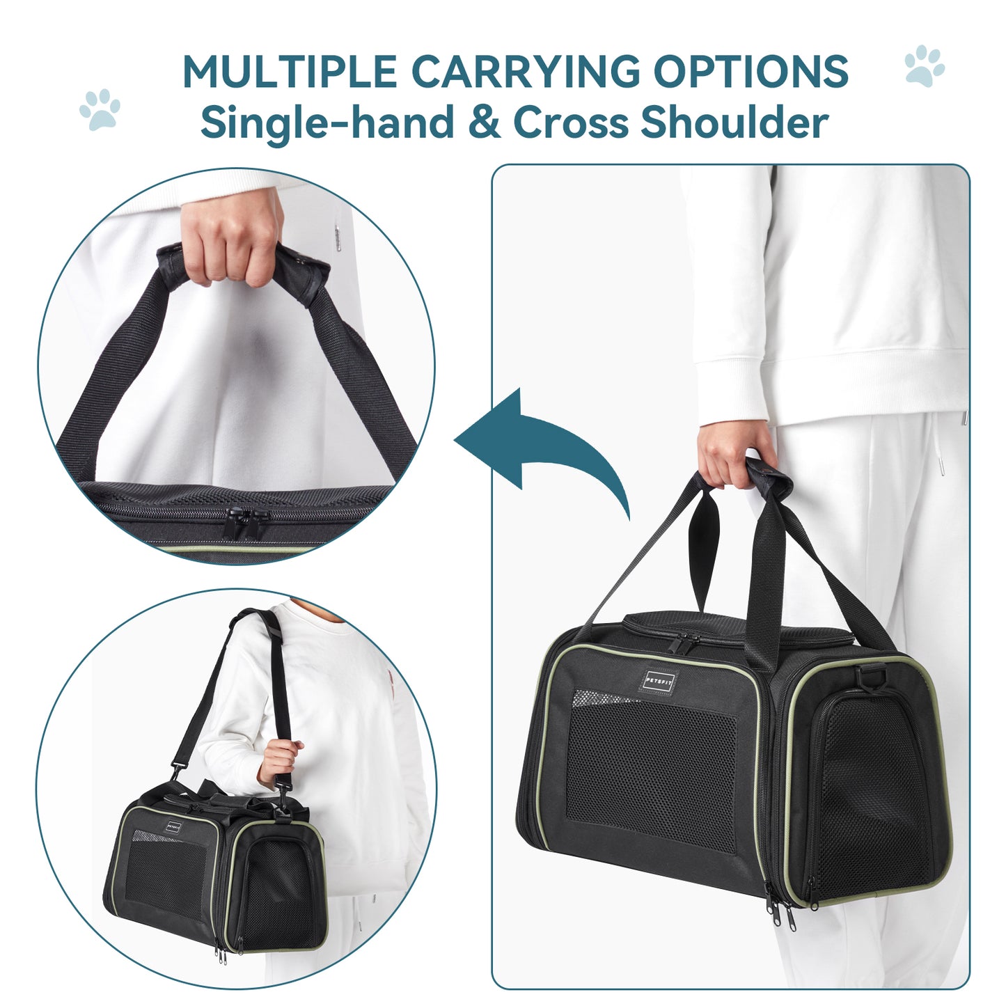 Petsfit Transportbox Katze kleine Hunde leicht Hundetasche Flugzeug für kleine Hunde Katzen Transporttasche Hundetragetasche,Tragetasche Hund Flugtasche mit Schutzgurt & erweiterbare Matte, S/Schwarz