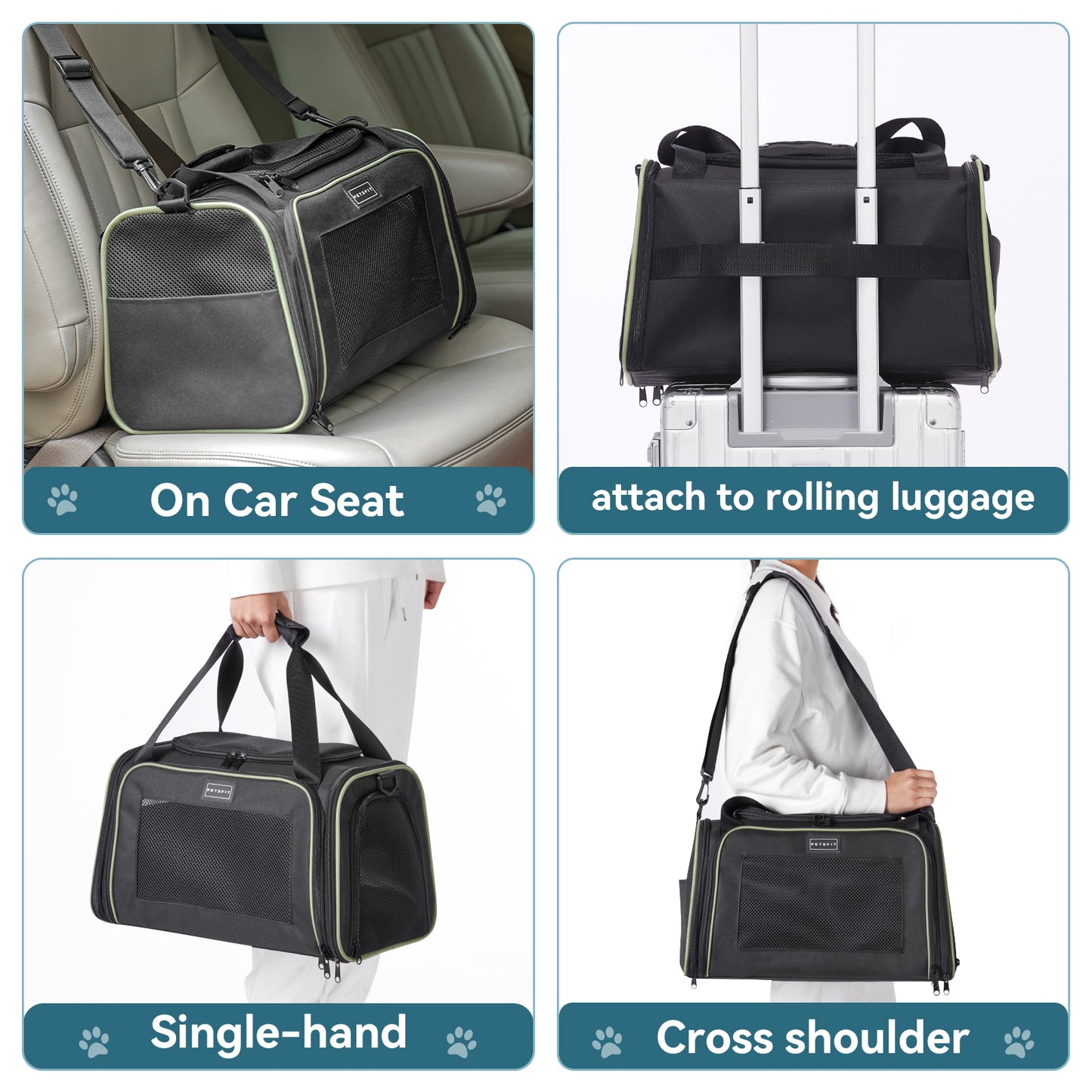 Petsfit Transportbox Katze kleine Hunde leicht Hundetasche Flugzeug für kleine Hunde Katzen Transporttasche Hundetragetasche,Tragetasche Hund Flugtasche mit Schutzgurt & erweiterbare Matte, S/Schwarz