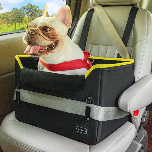 Petsfit Hunde Autositz für kleine Hunde, Hundesitz Auto Rückbank, Extra sicherer Stabiler Hundeautositz Hundesitz mit Sicherheitsgurt-Halteclip und Plüschkissen für kleine Hunde bis zu 6kg, Schwarz