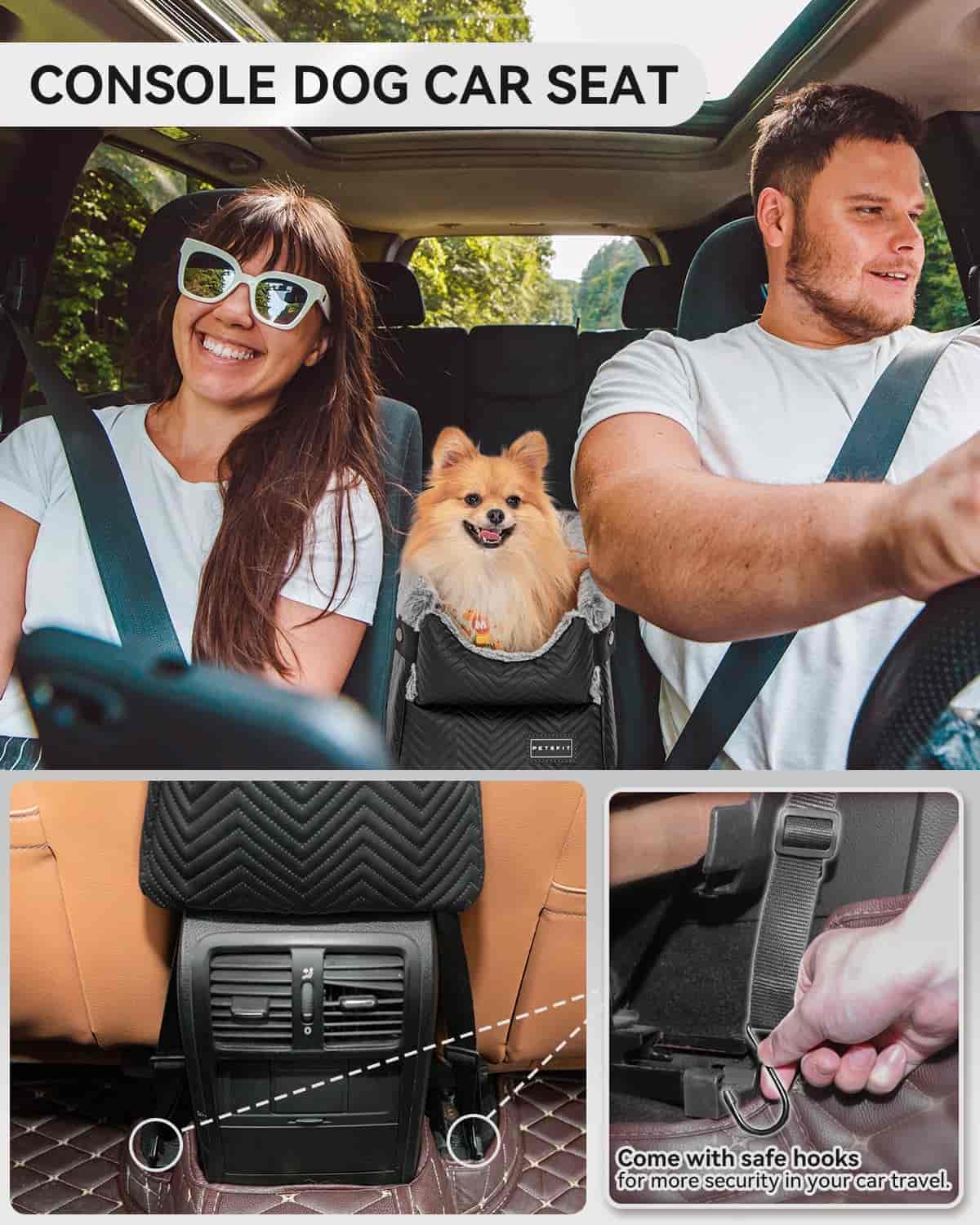 PETSFIT Dog Car Seat Center Console Up to 9 Lbs Black