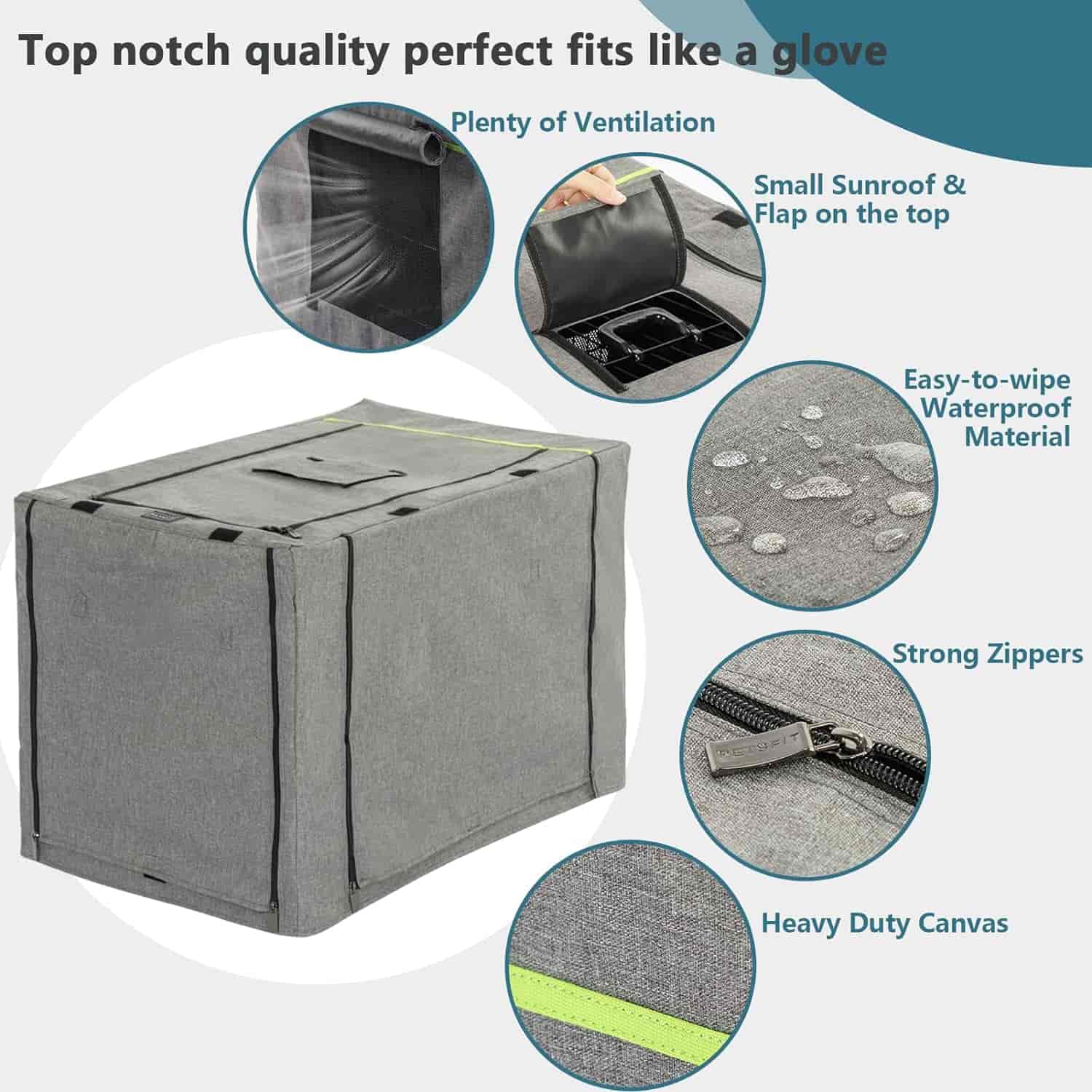 PETSFIT Double Doors Dog Crate Cover Fits Wire Crate Kennel Grey Black - PETSFIT STORE