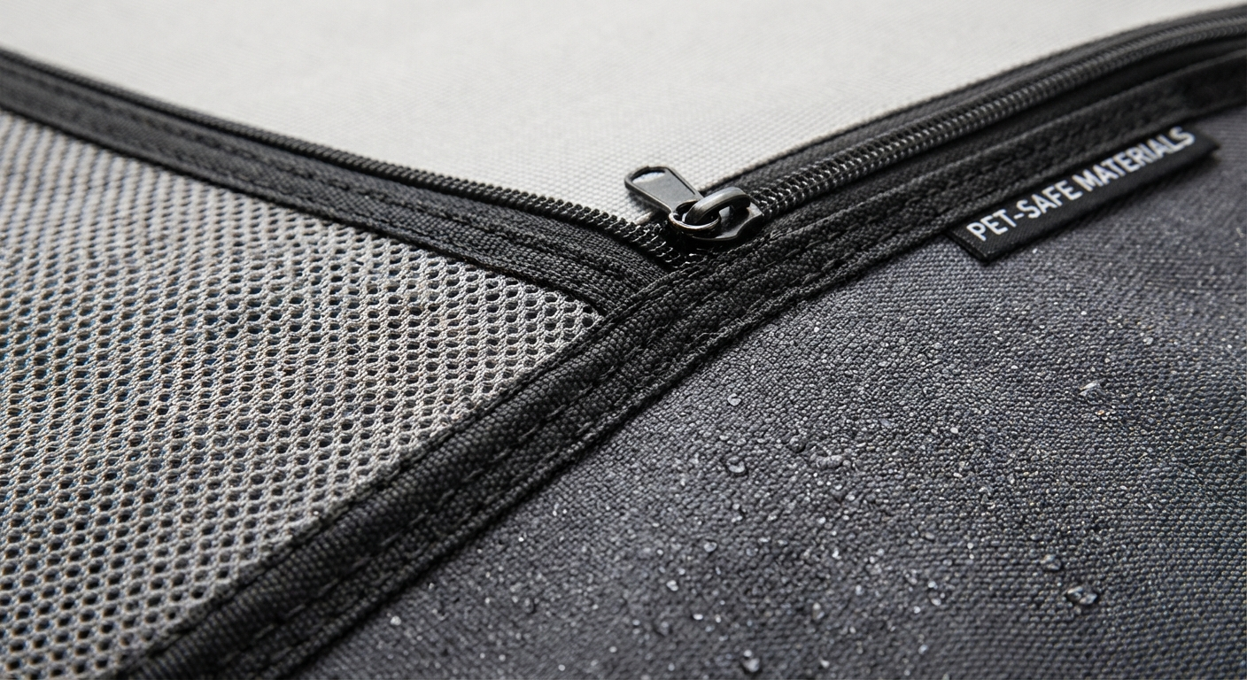 Detailansicht von atmungsaktivem Mesh und wasserabweisendem Stoff